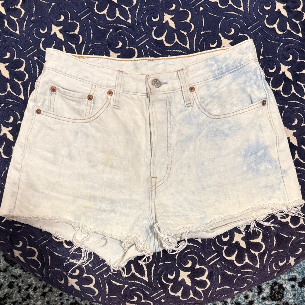 Levi's Light Blue Frayed Hem Jean Shorts